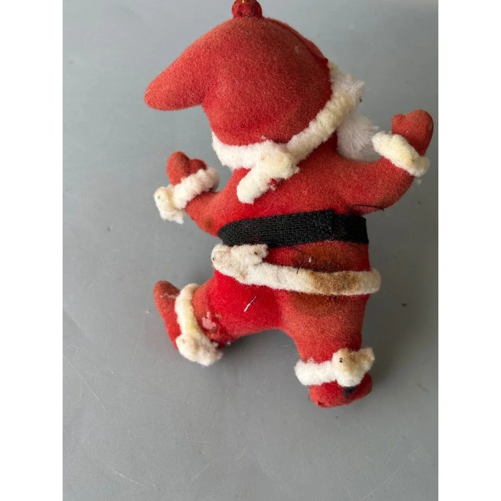 Vintage Mid Century Flocked Santa Claus Christmas Ornament Red White